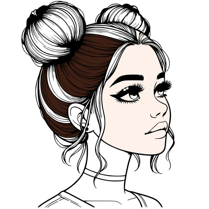 realistic girl with buns on the top of her head
