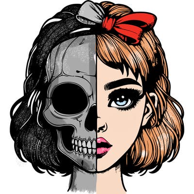 realistic girl with half skull mask
