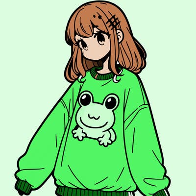 girl wearing frogging sweatshirt