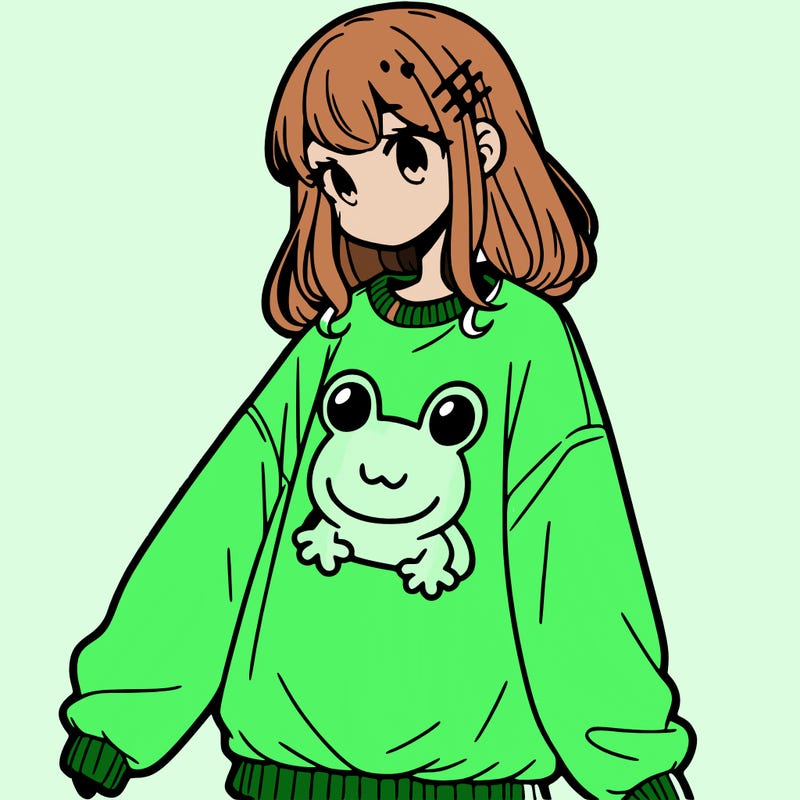 girl wearing frogging sweatshirt