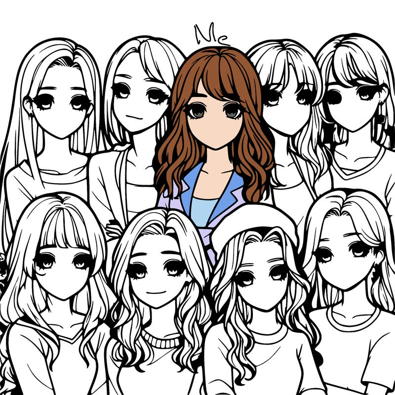 a group of seven simi-realistic girls