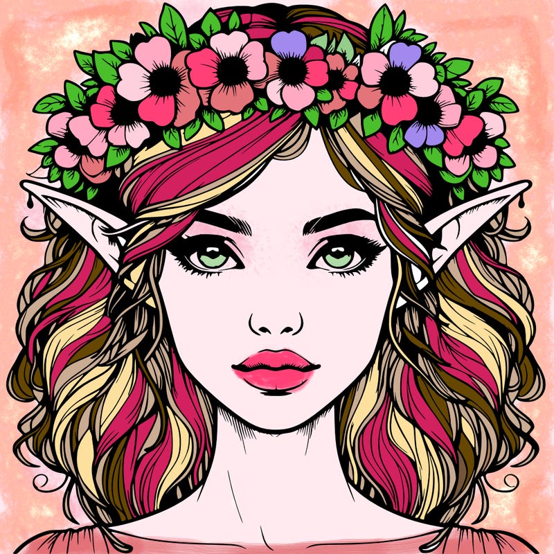 realistic female elf with flower crown