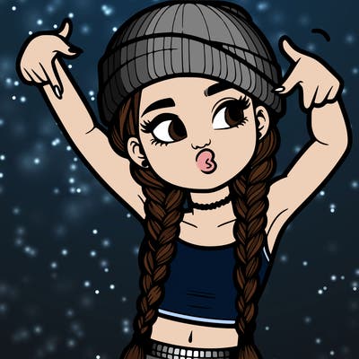 realistic teenage girl with braids and a beanie and crop top doing 🫶🏼