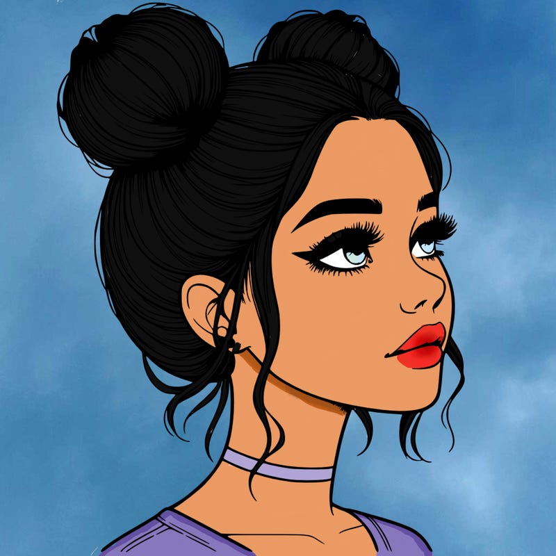 realistic girl with buns on the top of her head