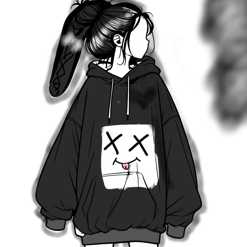 realistic girl with a oversized sweatshirt on and a bun