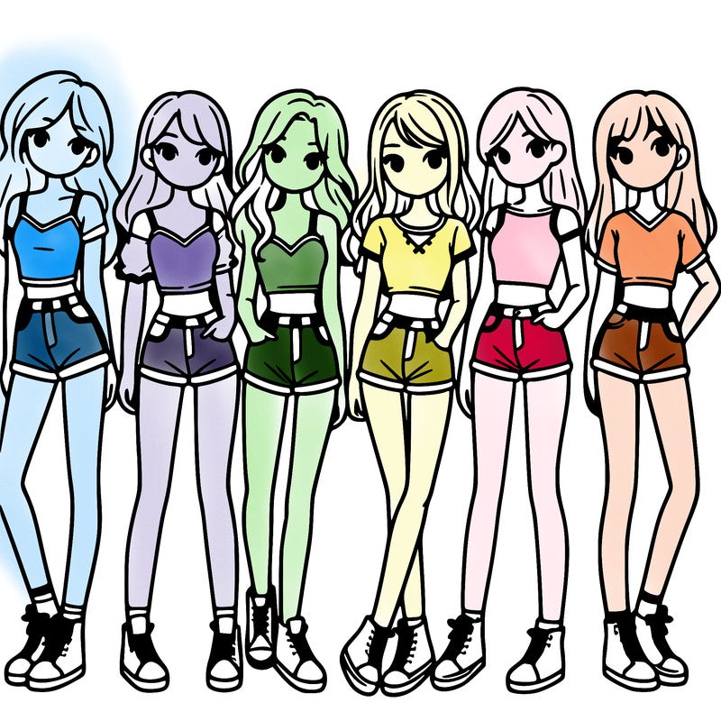 a group of girls wearing crop tops and shorts