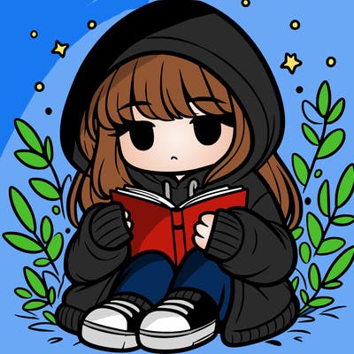 girl in oversized hoodie reading a book