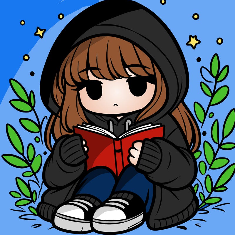 girl in oversized hoodie reading a book