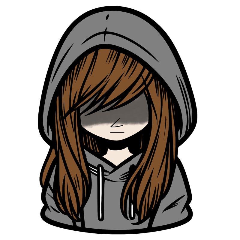 girl with hair covering her face and wearing a hoodie