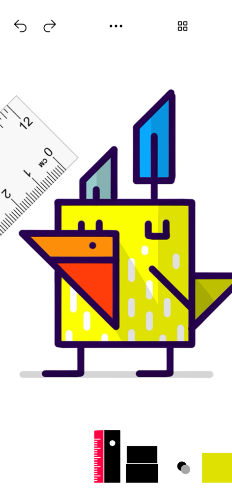 Tayasui Sketches School - Un disegno colorato di un uccello geometrico creato con strumenti digitali in Tayasui Sketches School.