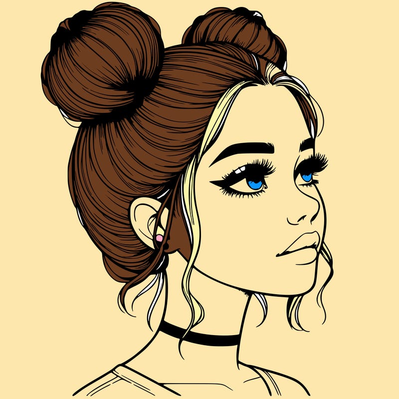 realistic girl with buns on the top of her head