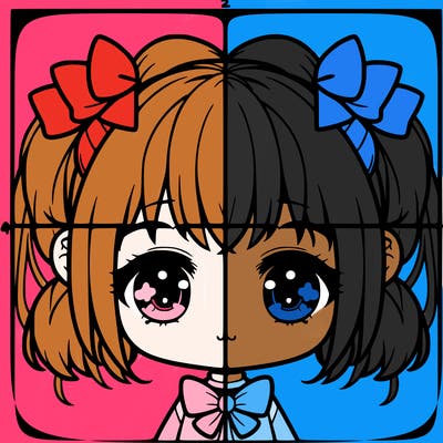 a cute anime girl split into four sides