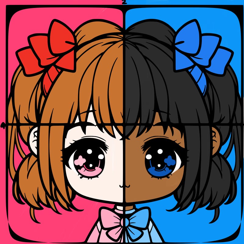 a cute anime girl split into four sides