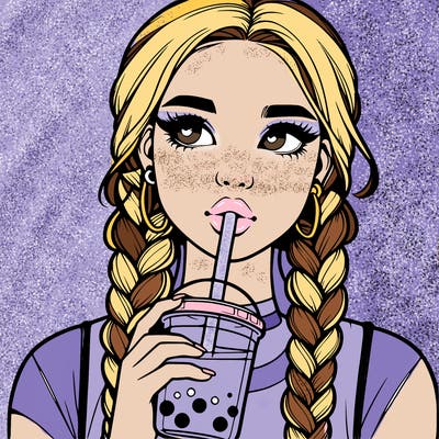realistic girl with braided hair drinking boba