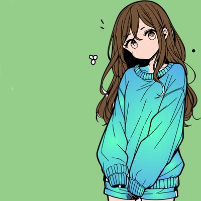 manga teen girl  in a sweater and baggy pants