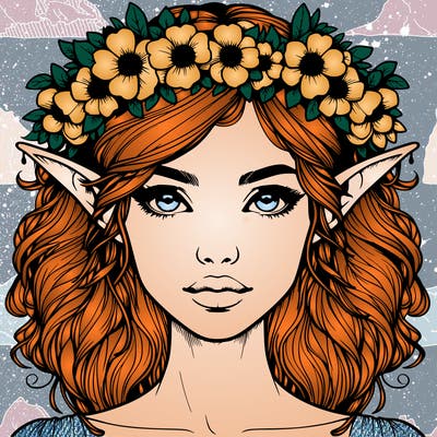 realistic female elf with flower crown