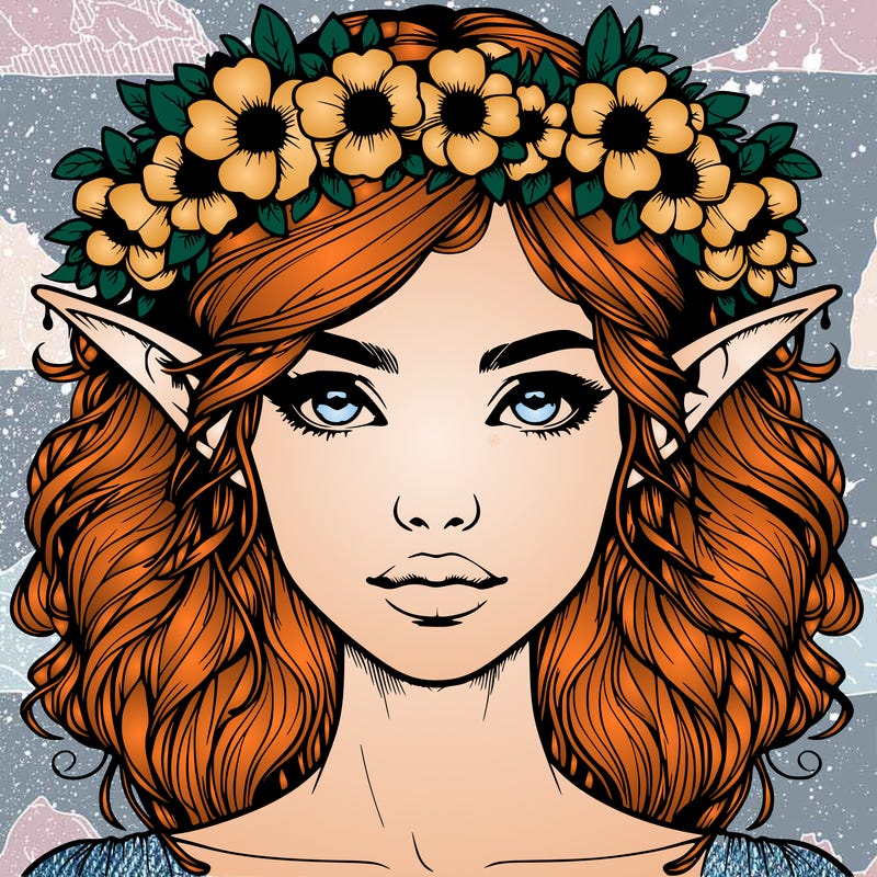 realistic female elf with flower crown
