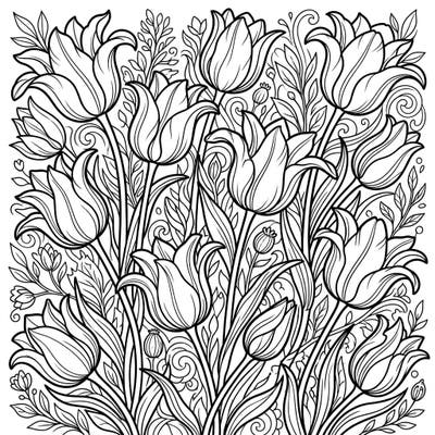 Discover the exquisite beauty of Lily-Flowered Tulips with this detailed coloring page, featuring elegant blooms and intricate botanical patterns. Perfect for unwinding and expressing your creativity through the art of coloring.