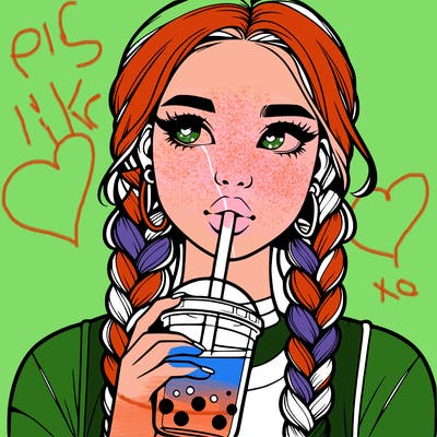 realistic girl with braided hair drinking boba