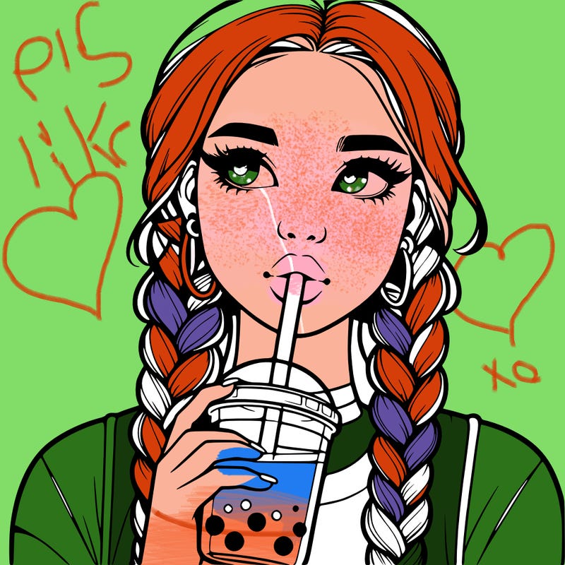 realistic girl with braided hair drinking boba