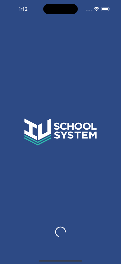 IU School System - IU School System app loading screen with logo on a blue background