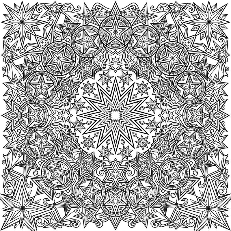 Dive into a universe of patterns with this captivating star geometric mandala coloring page. Its intricate design, filled with various star shapes, promises hours of relaxing creative enjoyment for all skill levels.