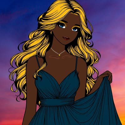 realistic girl in flowy silky prom dress