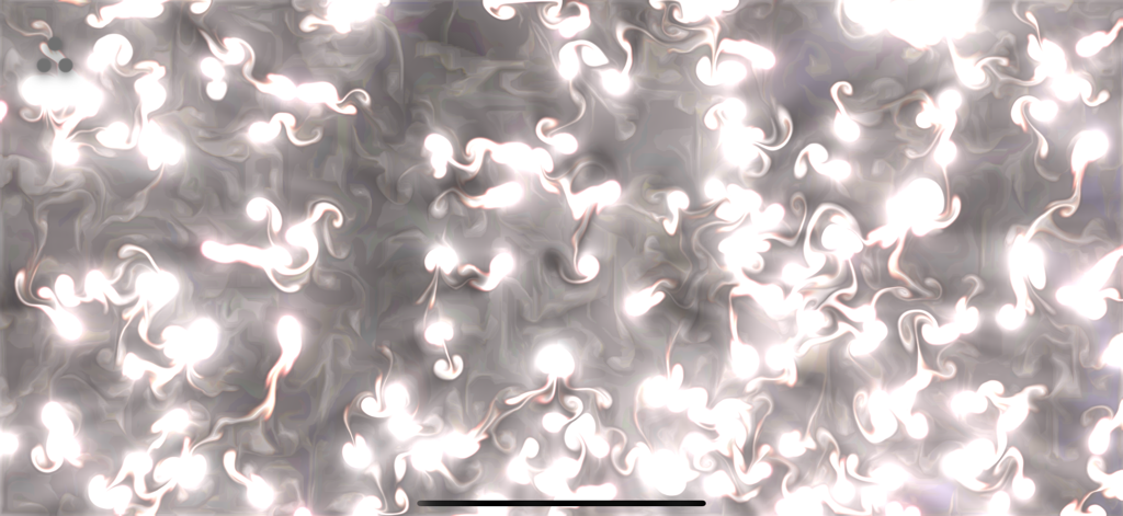 Interactive white glowing fluid particles and abstract light shapes on a textured grey background