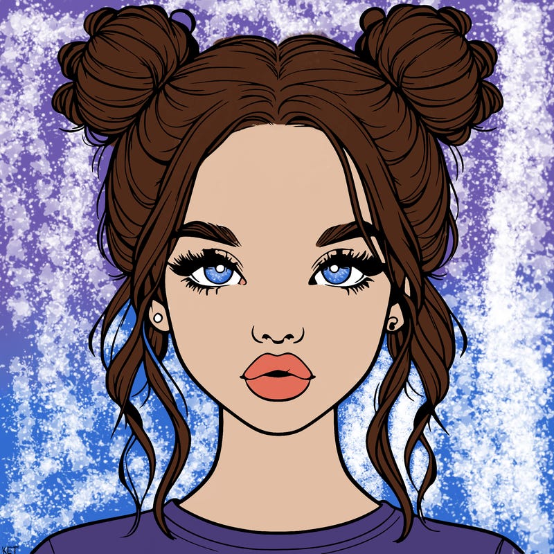 realistic girl with two buns in hair and lips