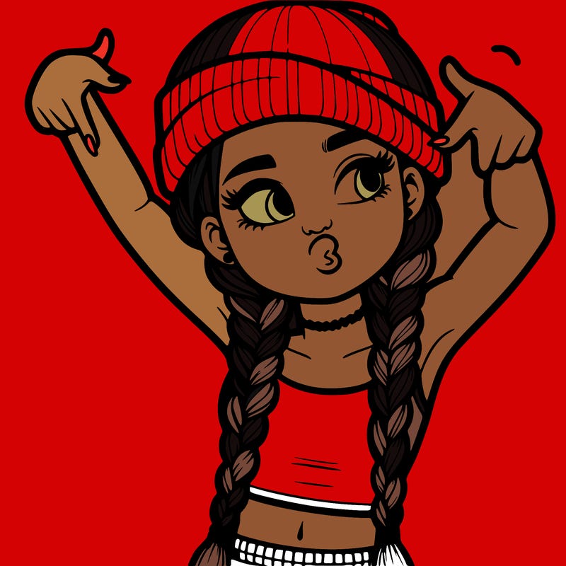 realistic teenage girl with braids and a beanie and crop top doing 🫶🏼