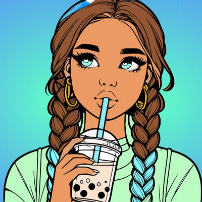 realistic girl with braided hair drinking boba