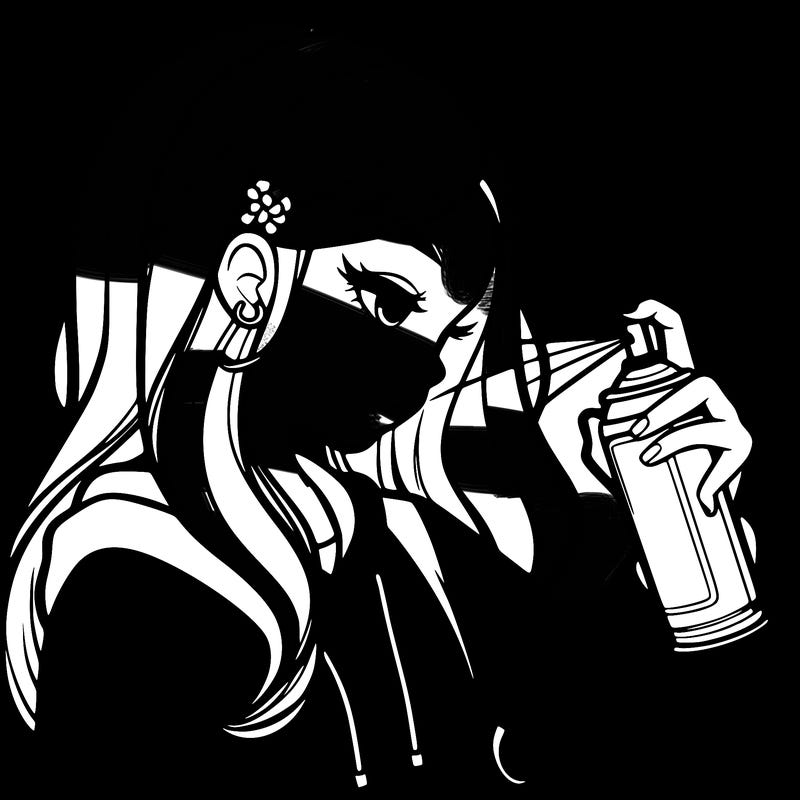 a realistic girl spray painting