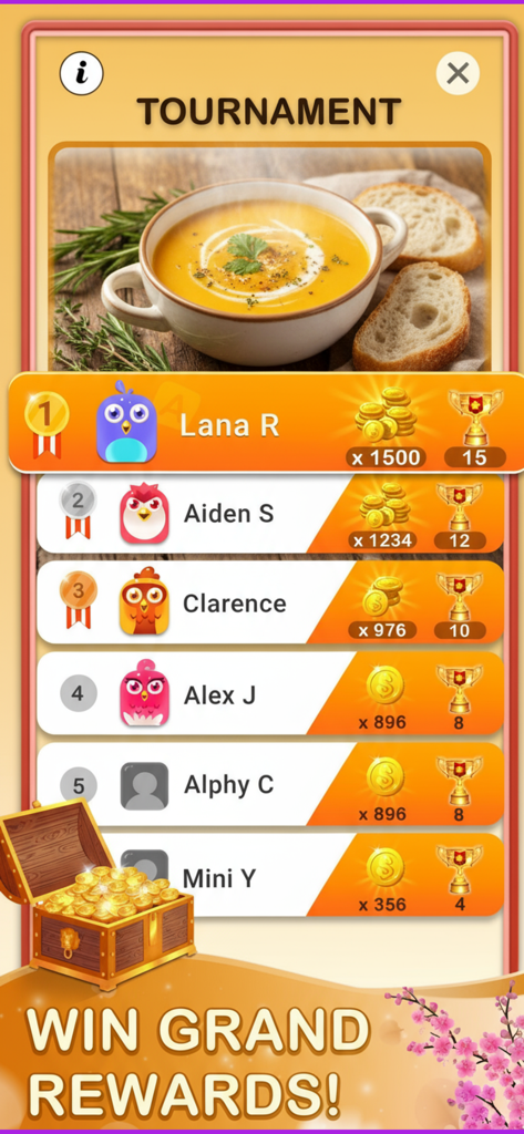 Word Trip - Word Puzzles Games - Tournament leaderboard in Word Trip showing player rankings and coin rewards.