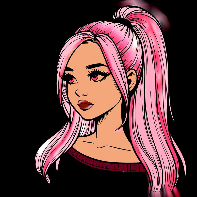 realistic girl with a high ponytail