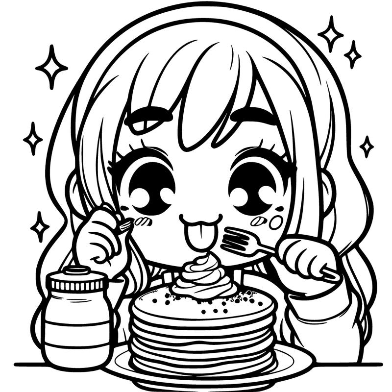 girl that eats a pancake with sprinkle and peanut butter