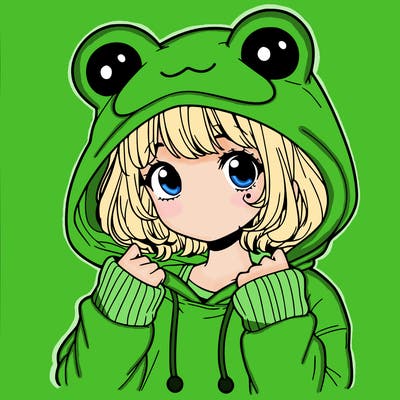 a cute teenage girl wearing a frog hoodie