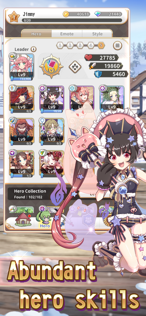 Reversal of Deck - In-game screen of Reversal of Deck showing hero collection and abundant hero skills
