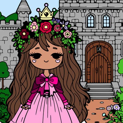 girl with flowers crown in a castle