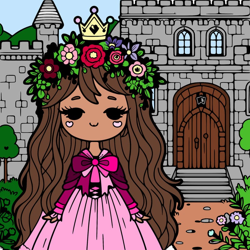 girl with flowers crown in a castle