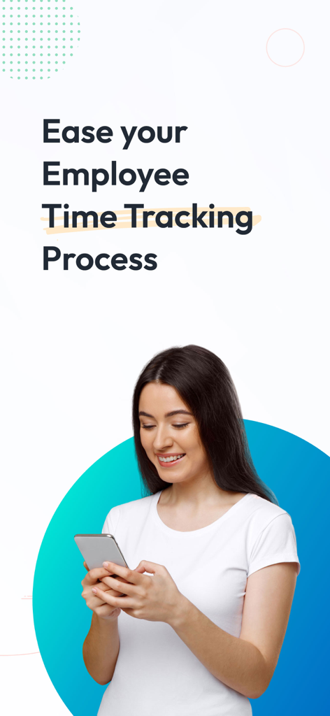 factoTime - Attendance App - A woman smiling while using a mobile phone for employee time tracking