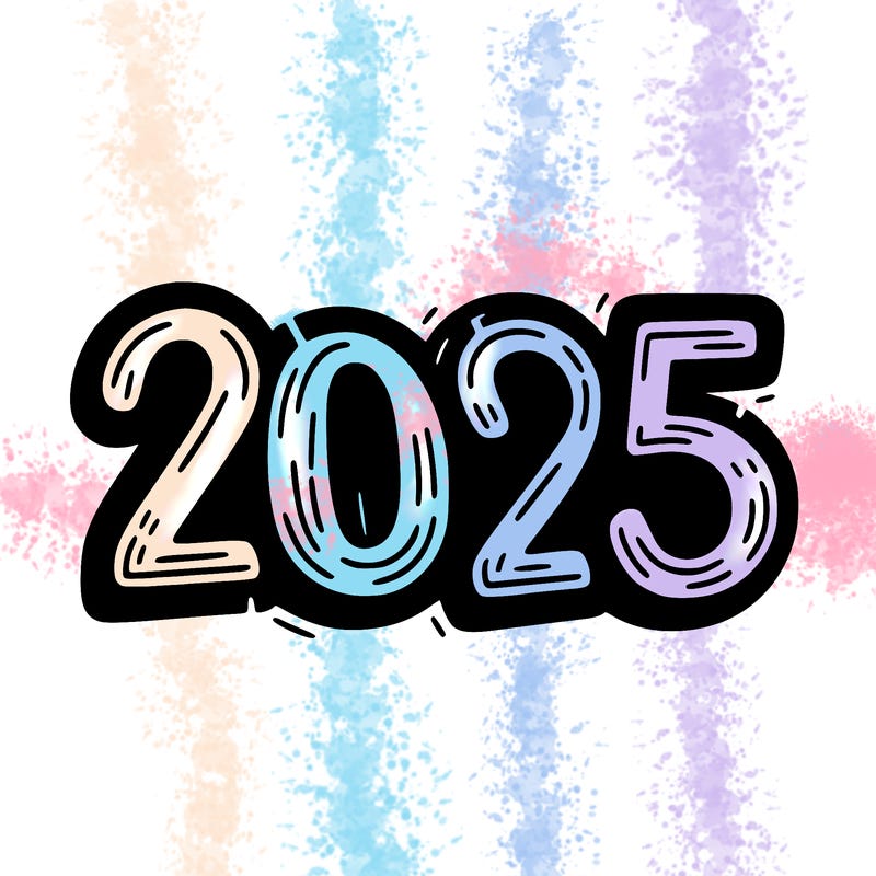 one line scrawled numbers sketch design “2025”