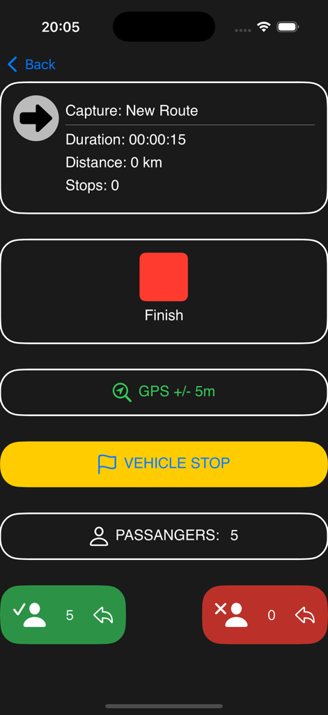 TransitWand - TransitWand interface showing route capture duration distance and passenger counting tools