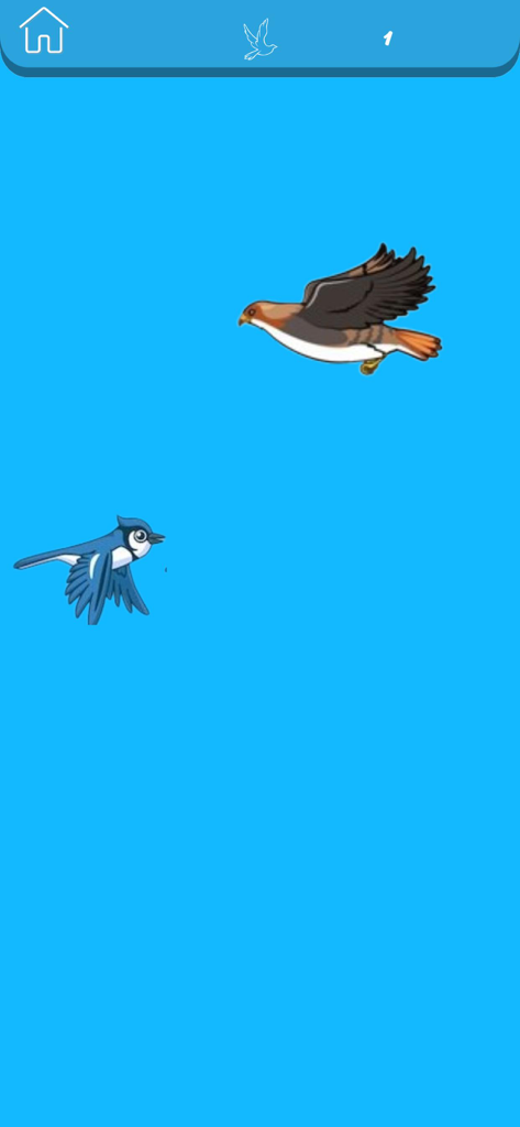 Cozy & Comfy Coloring Book - エキサイティングな鳥のゲームモード中に、明るい青空を飛ぶアオカケスとタカ