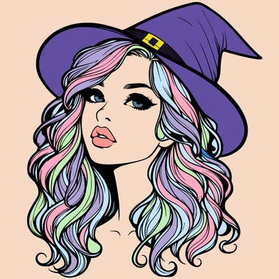 realistic witch girl with wavy hair and lips