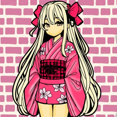 anime female wearing kimono with long hair