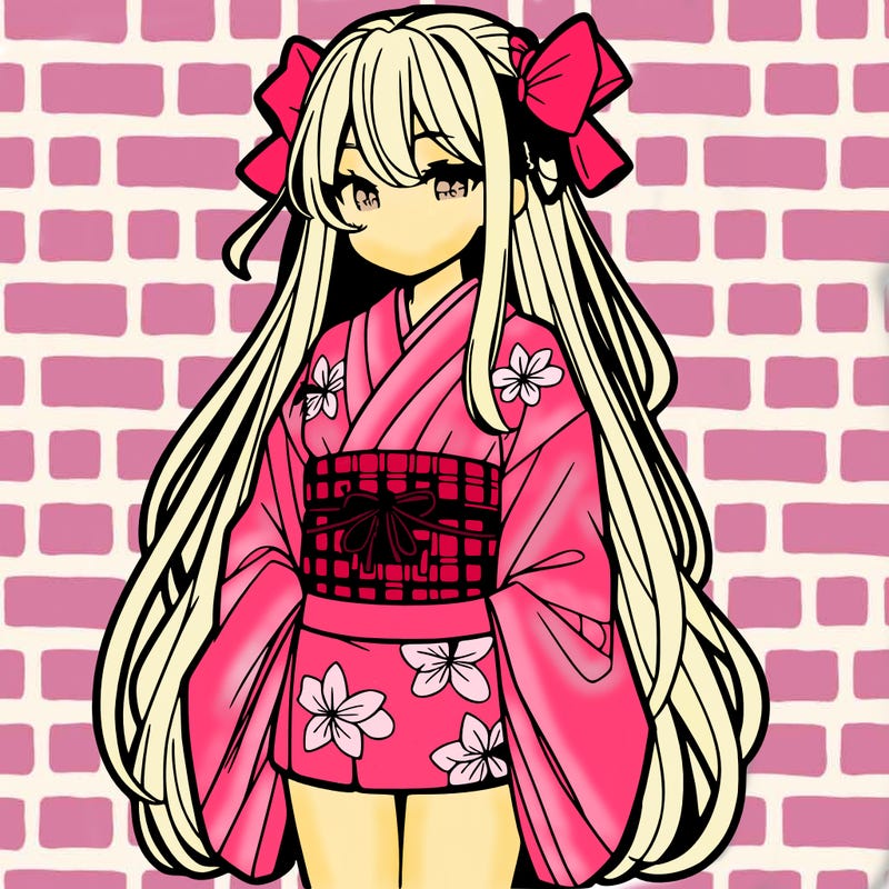 anime female wearing kimono with long hair