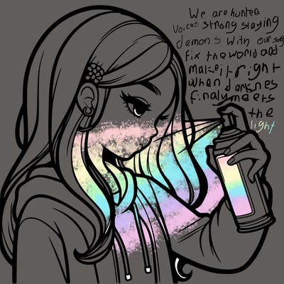 a realistic girl spray painting