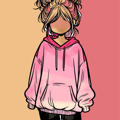 girl with baggy sweatshirt and messy bun