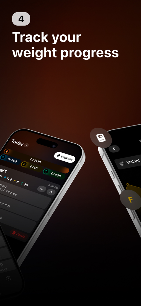 Ninja Fit: Ai Calorie tracker - Écran de l'application Ninja Fit montrant la fonction de suivi de la progression du poids sur un smartphone