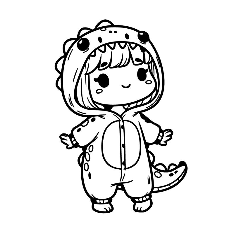 girl wearing dinosaur onsie